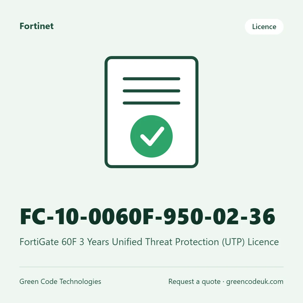 Fortinet FC-10-0060F-950-02-36 – FortiGate 60F 3 Years Unified Threat Protection (UTP) Licence