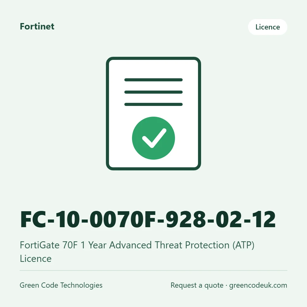Fortinet FC-10-0070F-928-02-12 – FortiGate 70F 1 Year Advanced Threat Protection (ATP) Licence