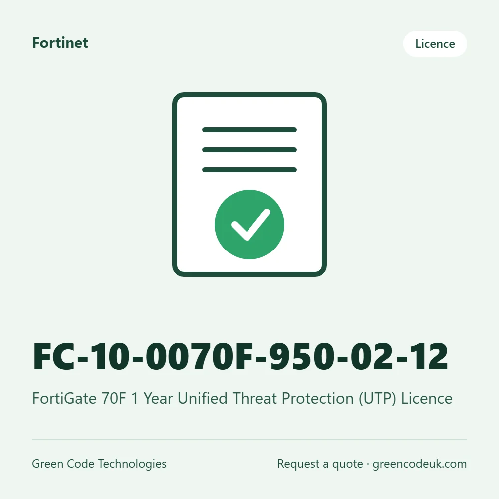 Fortinet FC-10-0070F-950-02-12 – FortiGate 70F 1 Year Unified Threat Protection (UTP) Licence