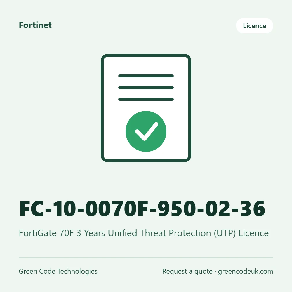 Fortinet FC-10-0070F-950-02-36 – FortiGate 70F 3 Years Unified Threat Protection (UTP) Licence