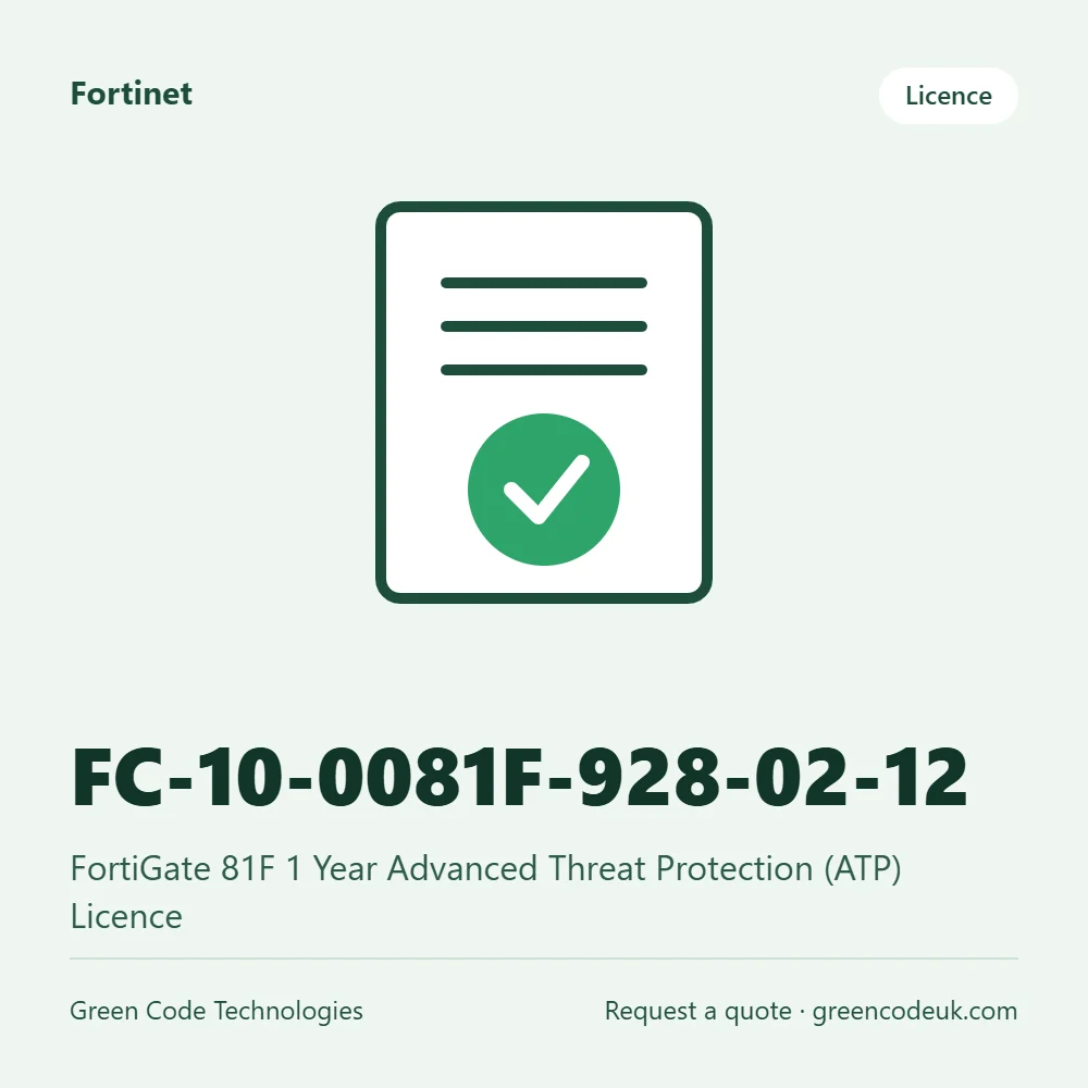 Fortinet FC-10-0081F-928-02-12 – FortiGate 81F 1 Year Advanced Threat Protection (ATP) Licence