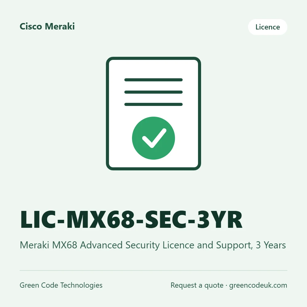 Cisco Meraki LIC-MX68-SEC-3YR – Meraki MX68 Advanced Security Licence and Support, 3 Years